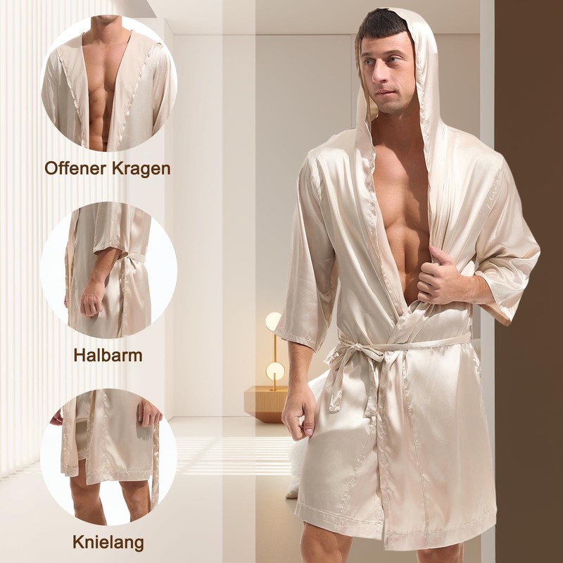 Amy Coulee Men's Satin Robe Bathrobe Lightweight Sleepwear Pyjamas for