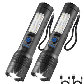 Ruboliy Rechargeable Flashlights 2Pack, Super Bright LED Flashlight, 7 Modes Tactical Flash Light with Adjustable Focus for Emergency, Home, Car, Camping