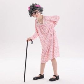 VICAMB 13PCS 100 Days of School Costume Girls Old Lady Costume Kids Grandma Dress Granny Costume Outfit