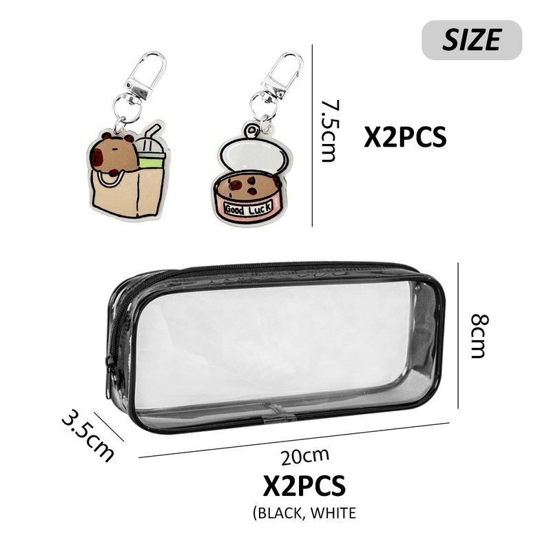 2 Pieces of Transparent Pencil Cases, 2 Pieces of Keychain