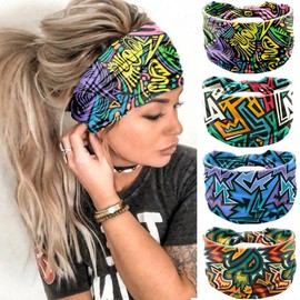 Women's African Print Bohemian Stretch Sports Yoga Headband One Size/Red 15ea