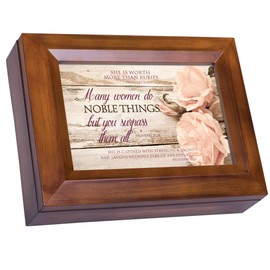 Cottage Garden Proverbs 31 Woman Distressed Wood Finish Jewelry Music Box Plays Waltz of The Flowers