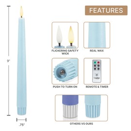 LampLust Flameless Taper Candles with Remote, 9 Inch, 6 Pack Multicolor Pastel Candle Sticks, LED Candles Flickering Flameless Candles for Baby Shower Decorations, Easter Spring Home & Wedding Décor