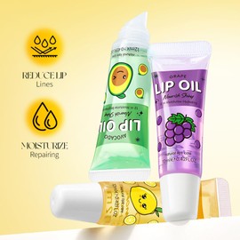 Gireatick 3pcs Hydrating Lip Oil Set, Fruit-Flavored Lip Plumping, No-Sticky Lip Balm Care, Transparent Moisturizing Lip Gloss for Lip Treatment and Dry Lips