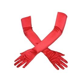 Elbow Satin Gloves, Stretchy 1920s Opera Gloves for Women Red Long Gloves Evening Party Dance Gloves,Velvet Gloves Fancy Dress Gloves Wedding Prom Party Costume Accessories, 53 cm