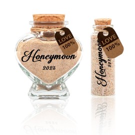 Fenreen Honeymoon Sand Keepsake Jars 2025 Engagement Wedding Gift Set - Heart & Cylindrical Glass Jars - Travel Souvenirs for Newlywed Couples