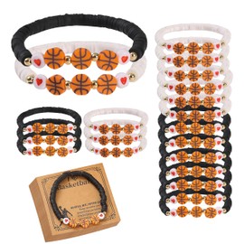 ABISIN 24 Set Basketball Bracelets Basketball Gifts Sport Bracelets Team Gift Basketball Bead Bracelet (Black White)