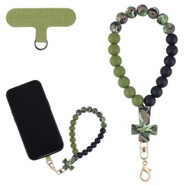 BEEFLYING Silicone Beaded Phone Wrist Strap with Cross, Cellphone Lanyard with Tether Tab, Elastic Hands-Free Wristlet Bracelet (Camouflage & Balck)