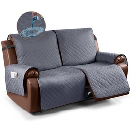KinCam Waterproof Oversized Loveseat Recliner Cover, Non-Slip Reclining Couch Covers for 2 Seat, Recliner Sofa Cover Furniture Protector with Elastic Straps for Kids, Pets, Dark Gray