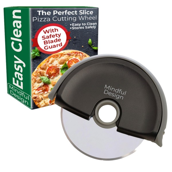 Mindful Design Pizza Cutter Wheel with Protective Blade Cover, Easy