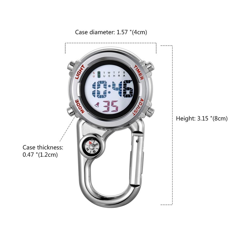 Lancardo Carabiner Watch, Analog Clip, Nurse Watch, Luminous Carabiner, Watch,