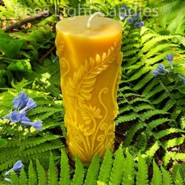 Beeswax Pillar Fern Candle / 100% Natural Bees Wax/Handcrafted in USA/Honey Aroma/Unscented Natural/Allergy Friendly/Long Burning