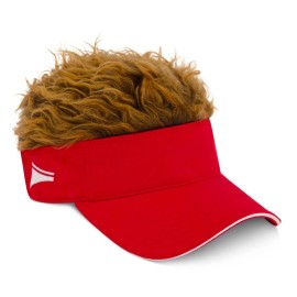 Flair Hair Sun Visor Cap with Fake Hair Brown Hair with Red Adjustable Baseba