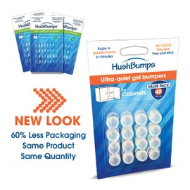 HushBumps Ultra-Quiet Gel Bumpers 3-Pack. Perfect for Cabinets & Drawers. Superior to Common Rubber Bumpers. Provides Soft & Quiet Close. No Tools Required. 48 pcs.