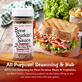 Bone Suckin' All Purpose Seasoning & Rub, Zero Calorie, Sugar Free, Gluten Free, Non GMO, No MSG, Kosher, Garlic, Salt, Pepper & Onion