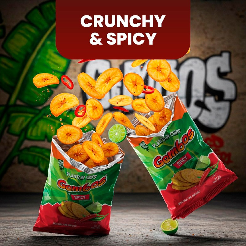 Gembos Plantain Chips - Spicy Chile Lime & Salt Flavor,
