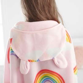 Catherine Lansfield Rainbow Hearts Cosy Fleece 90x125cm Hooded Blanket Pink