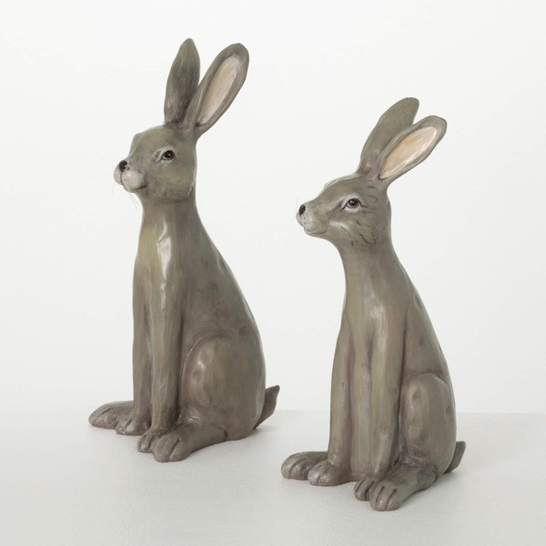Sullivans Easter Bunny Rabbit Set of 2, 12.75" Sitting Grey