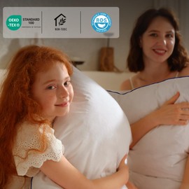 BHZ Goose Down Feather Pillows Standard Size Set of 2 Pack, Luxury Hotel Alternative Collection Bed Pillow for Sleeping Firm Soft Support for Side & Back Sleepers, Navy, 20x26 Inch