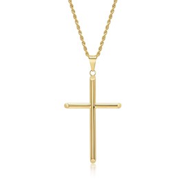 14K Gold Rope Chain Style Cross Pendant 14ct Necklace Solid Clasp for Men,Women,Teens,Children Thin for Charms Miami Cuban Link Diamond Cut (20)