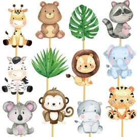 24Pcs Jungle Animals Centerpiece Sticks Safari Animal Table Toppers for Jungle Birthday Party Zoo Animals Baby Shower Supplies Safari Party Decoration