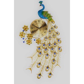 Three Star Large Peacock Wall Clock 36 inch Metal Design Non-Ticking Silent Art Wall Clocks for Living Room Decor