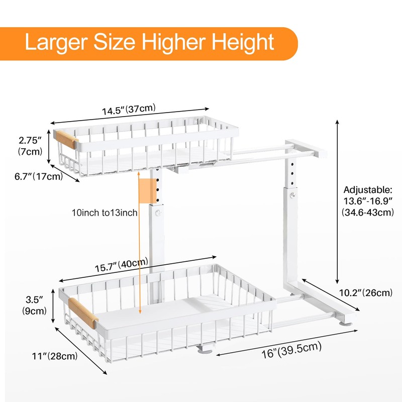 PXRACK 2 Pack Under Sink Organizer,Adjustable Height,2 Tier Pull Out