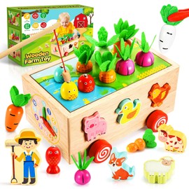 Toyzey Montessori Toy from 1-5 Years Boy Girl 8-in-1 Farm Wooden Toy from 1-5 Years Gift Boy Girl 1-5 Years Baby Toy 1-5 Years Motor Skills Toy Fishing Game Easter Gifts