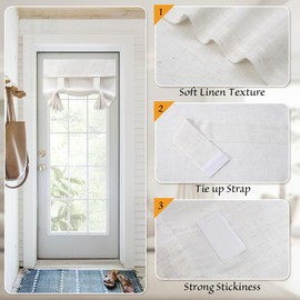 Wallona Linen French Door Curtain Sheer Blinds for Door Window Light Filtering Tie up Glass Doorway Curtains for Window W12 X L68 inch, Linen, 1 Panel