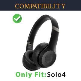 SOULWIT Earpads Cushions Replacement for Beats Solo 4 Wireless On-Ear Headphones, Solo4 Ear Pads with Soft Protein Leather, High-Density Noise Isolation Foam, Added Thickness - Black