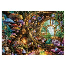 Colorful Mushroom Book Puzzles for Adults 1000 Pieces Nature, Beautiful Flower Animal Plant Tree Jigsaw Puzzles, Pretty Landscape Forest House Puzzle