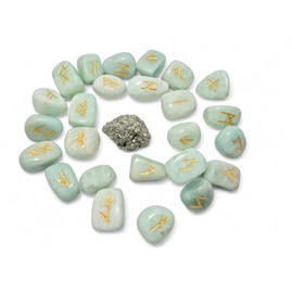 Green Aventurine Rune Stones Set with Elder Futhark Alphabet Engraved Symbol 25 pcs Set for Feng Shui Chakra Balancing Reiki Healing Crystal Runes Stones Set Size: 15-20 mm (Green Aventurine)