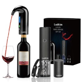 Rechageable Electric Wine Opener Gift Set | Electric Wine Aerator Dispenser, Electric Wine Corkscrew, Automatic Wine Saver Vaccum Pump, Foil Cutter | 4-in-1 Cordless Wine Bottle Opener Gift Set