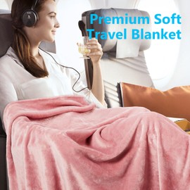 Premium Travel Blanket, Soft Airplane Blanket Pillow 2 in 1 with Compact Bag, Hand Luggage Belt and Backpack Clip, Portable Travel Essentials for Long Flights/Gray