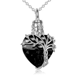 TOUPOP Aquamarine Tree of Life Urn Necklace for Ashes 925 Sterling Silver Cremation Necklace with Heart Crystal w/Funnel Filler Memorial Jewelry Gifts for Women Girls