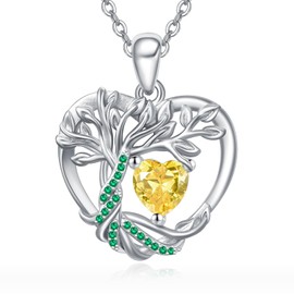 AENEAS - Collar con piedra natal de árbol de la vida para mujer, colgante de corazón de plata de ley con colgante de corazón de árbol de la vida, regalo para mujer, Plata esterlina, Sin piedra