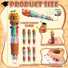 Crtiin 24 Sets End of The Year Gifts from Teacher, Capybara 4-in-1 Fun Ballpoint Pens with Positive Cards, Cute Pens Student Gift Bulk for Classroom Prize Office School Gift Exchange