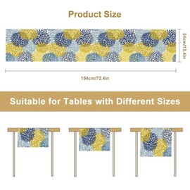 Camino de mesa floral azul amarillo brillante, colorido bohemio con estampado de flores de dalia para el hogar, cocina, comedor, decoración, 13 x 36 pulgadas