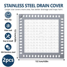 2 Stück 304 Edelstahl, flache runde Bodenablaufabdeckung, Waschbecken, Anti-Rutsch-Silikon-Duschsieb, Haarstopper-Falle für Badezimmer, Badewanne, Waschbecken (2 Stück)