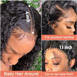 Mongolian Kinky Curly HD Transparent Lace Front Wigs Human Hair for Black Women Pre Plucked 13x4 Invisible Deep Wave Frontal Wigs Human Hair Full Lace Wigs Wet and Wavy Natural Color 26 Inch