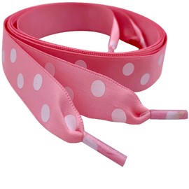 Pink Polka Ribbon Shoelaces 65cm Long Flat Satin ribbon shoe laces suitable for Kids Infants 4 to 9 Lo