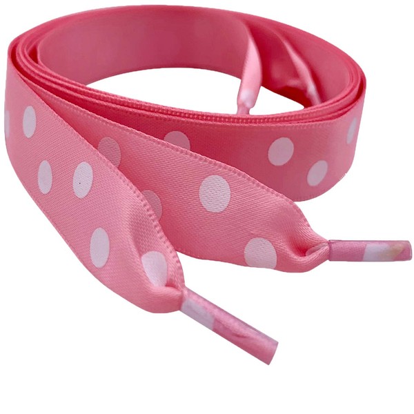 Pink Polka Ribbon Shoelaces 65cm Long Flat Satin ribbon shoe