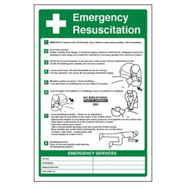 V Safety Emergency Resuscitation 200 x 300 mm - 3mm Brushed Aluminium Composite Safety Sign
