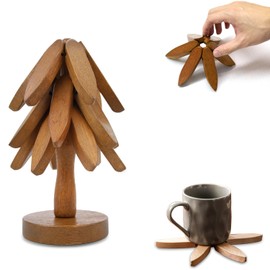 Wooden Trivets for Hot Dishes, Jaxbo Tree Shape Trivet Set, Walnut Tree Table Mat, Set of 3 Natural Foldable Wooden Tree Trivet for Hot Dishes/Pot/Bowl/Teapot/Hot Pot