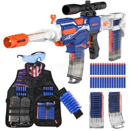 Automatic Toy Gun with Tactical Vest Set, 150 Darts, IR, Scope and Flashlight, Detachable Stock & Dual Fire Modes | Rechargeable Electric Toy Gun for Kids Ages 8-12, Birthday & Xmas Gifts