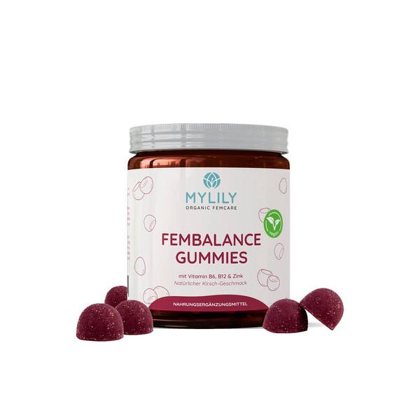 MYLILY® Fembalance Vitamin Gummies | With Vitamin B6 High Dose | Female Cycle | 100% Vegan & No Sugar Additive | Hormone Balance | Cherry Flavour | 80 Gummies | Fully Recyclable PET Tin