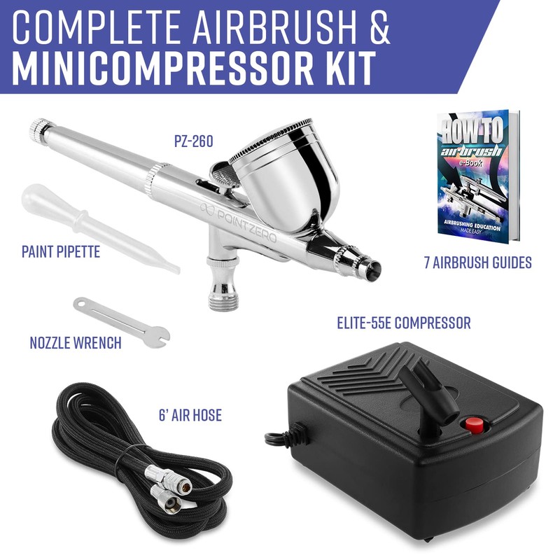 PointZero Multi-Purpose Dual-Action Airbrush Set - Mini Compressor Kit