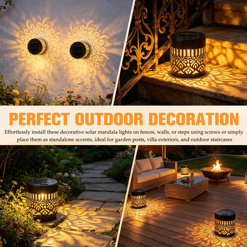 Bajorp Decorative Solar Mandala Lights,Solar Powered Outdoor Deck Step Wall