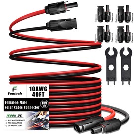 Feotech Twin Wire 40FT Solar Extension Cable - 10AWG (6mm²) Solar Panel Connector, with IP67-Male/Female Solar connectors for Outdoor Automotive RV Boat Marine Solar Panel- Black & Red