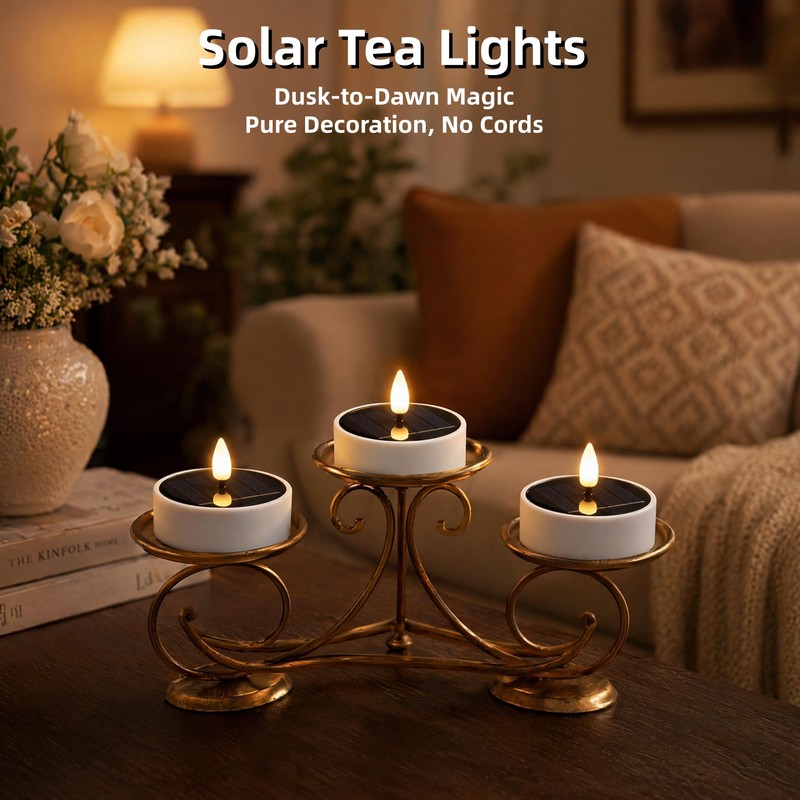 6PCS Solar Tea Lights Outdoor Waterproof, Rechargeable Reusable Flameless Flickering